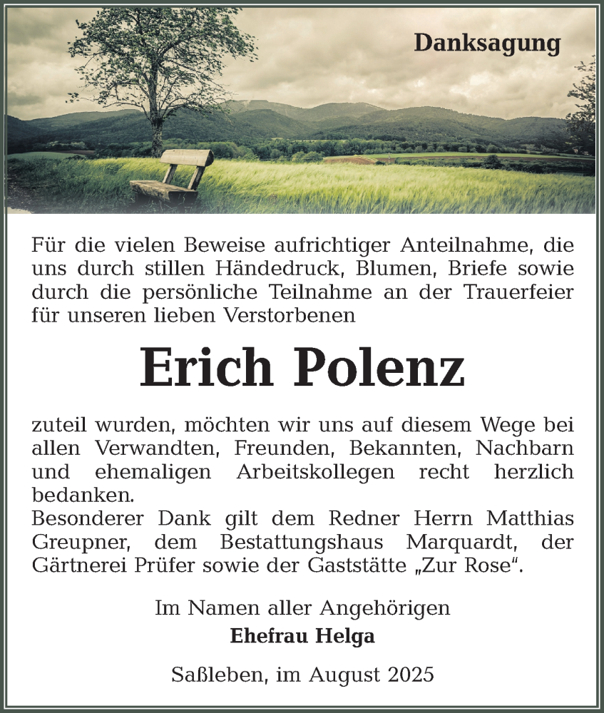  Traueranzeige für Erich Polenz vom 13.09.2025 aus Lausitzer Rundschau