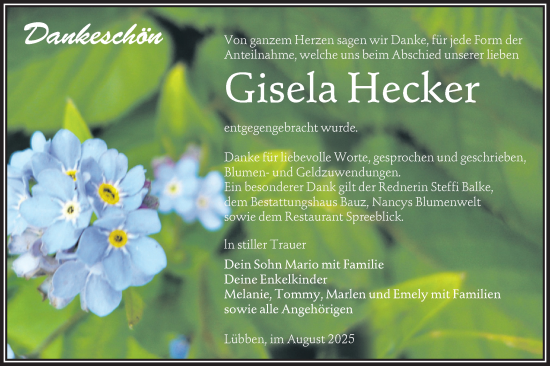 Traueranzeige von Gisela Hecker von Lausitzer Rundschau