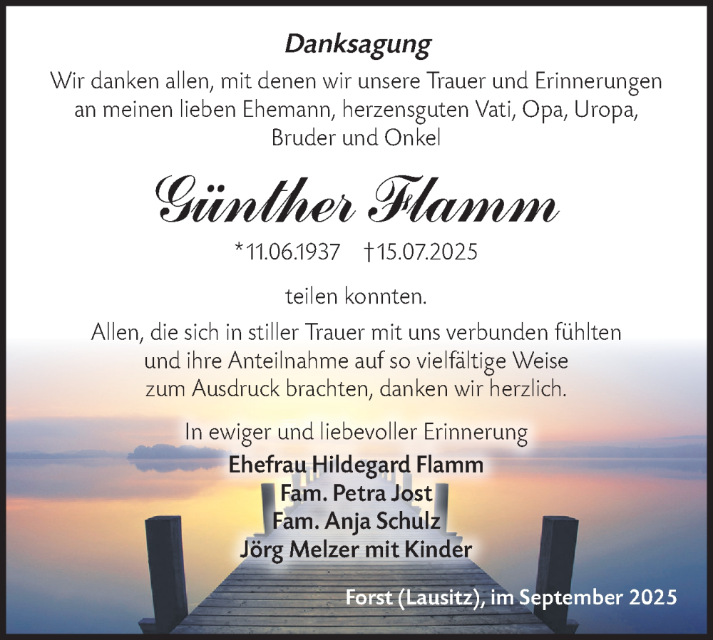  Traueranzeige für Günther Flamm vom 27.09.2025 aus Lausitzer Rundschau