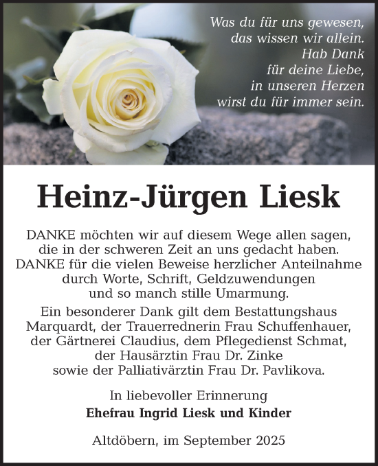 Traueranzeige von Heinz-Jürgen Liesk von Ausg. LR Spreewald RS