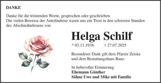 Traueranzeige von Helga Schilf von Lausitzer Rundschau