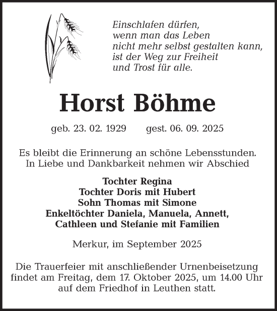 Traueranzeige von Horst Böhme von Lausitzer Rundschau