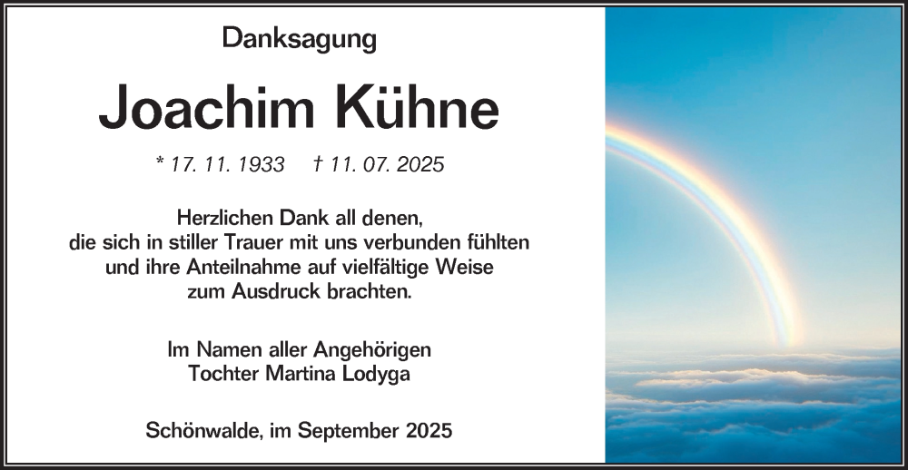  Traueranzeige für Joachim Kühne vom 13.09.2025 aus Lausitzer Rundschau