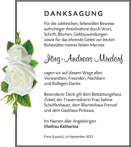 Traueranzeige von Jörg-Andreas Mixdorf von Lausitzer Rundschau