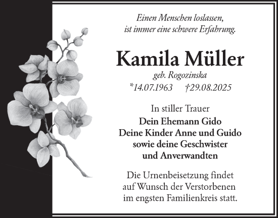 Traueranzeige von Kamila Müller von Lausitzer Rundschau
