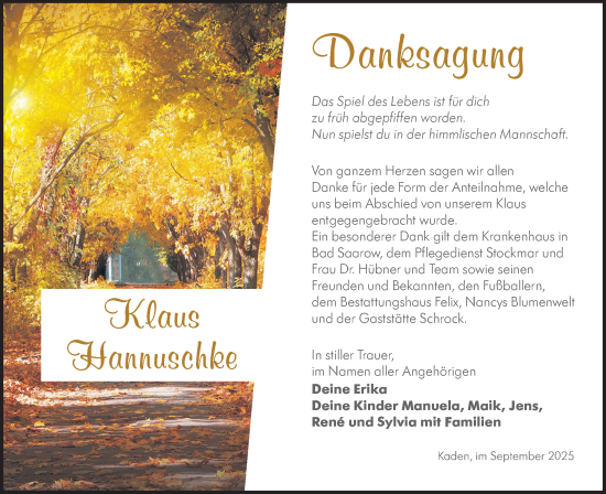 Traueranzeige von Klaus Hannuschke von Lausitzer Rundschau