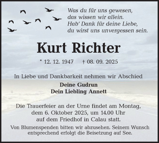 Traueranzeige von Kurt Richter von Lausitzer Rundschau