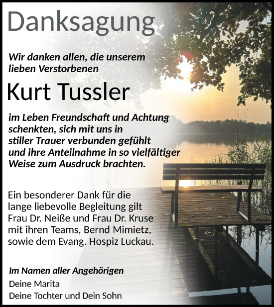 Traueranzeige von Kurt Tussler von Ausg. LR Spreewald RS