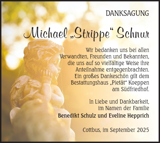 Traueranzeige von Michael Schnur von Lausitzer Rundschau