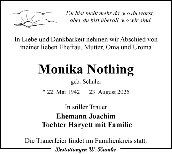 Traueranzeige von Monika Nothing von Lausitzer Rundschau