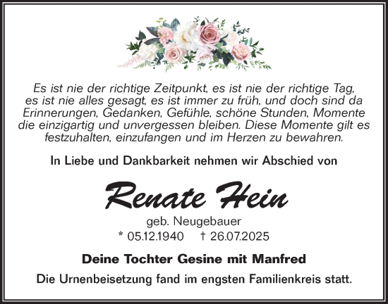 Traueranzeige von Renate Hein von Lausitzer Rundschau