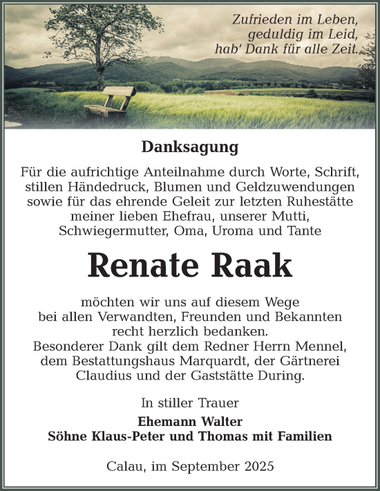 Traueranzeige von Renate Raak von Lausitzer Rundschau