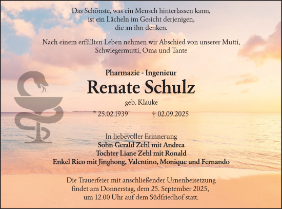 Traueranzeige von Renate Schulz von Lausitzer Rundschau
