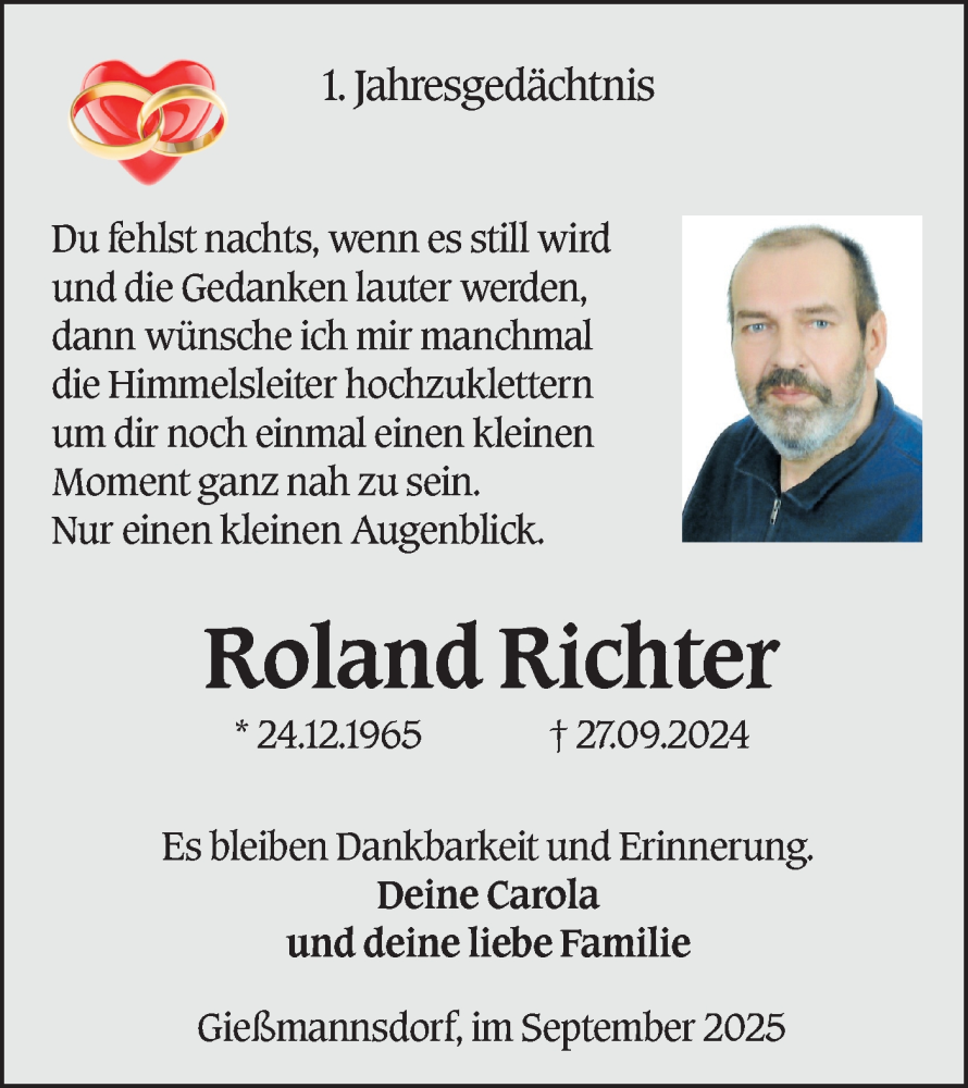  Traueranzeige für Roland Richter vom 27.09.2025 aus Lausitzer Rundschau