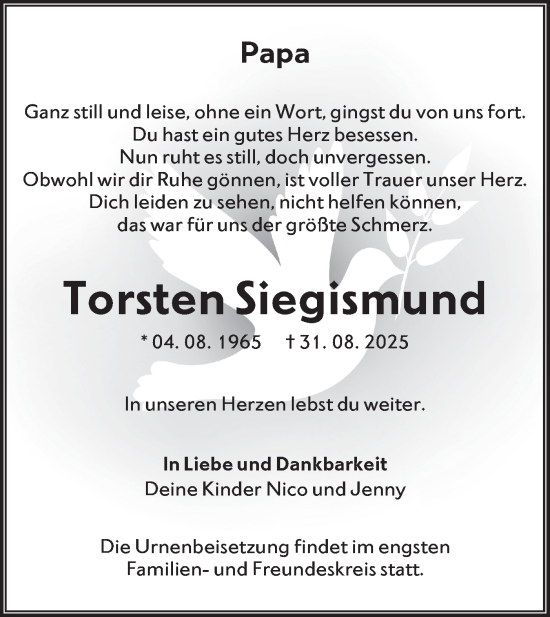 Traueranzeige von Torsten Siegismund von Lausitzer Rundschau