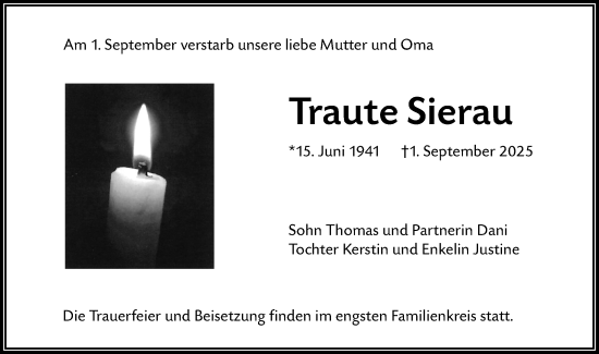 Traueranzeige von Traute Sierau von Lausitzer Rundschau