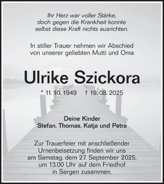 Traueranzeige von Ulrike Szickora von Lausitzer Rundschau