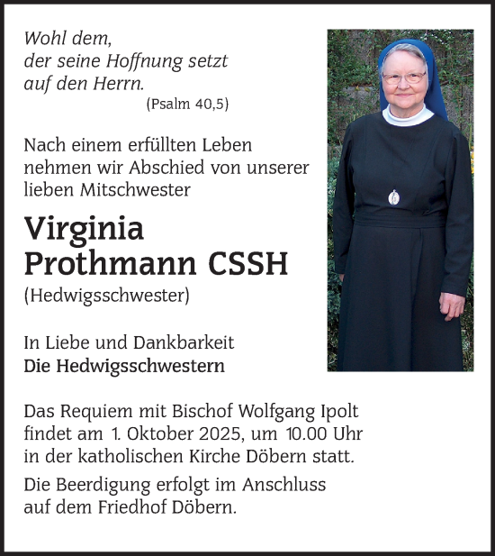 Traueranzeige von Virginia Prothmann von Lausitzer Rundschau