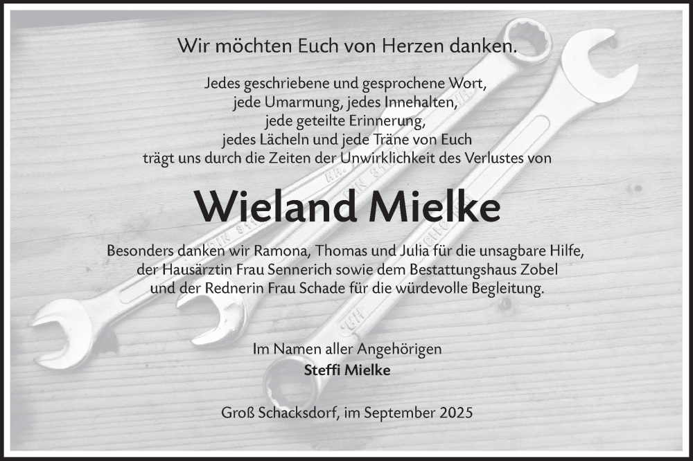  Traueranzeige für Wieland Mielke vom 20.09.2025 aus Lausitzer Rundschau