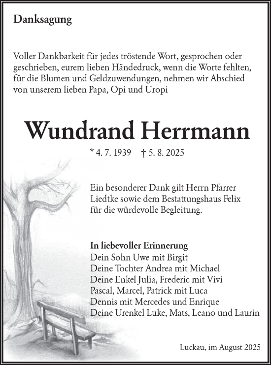 Traueranzeige von Wundrand Herrmann von Lausitzer Rundschau