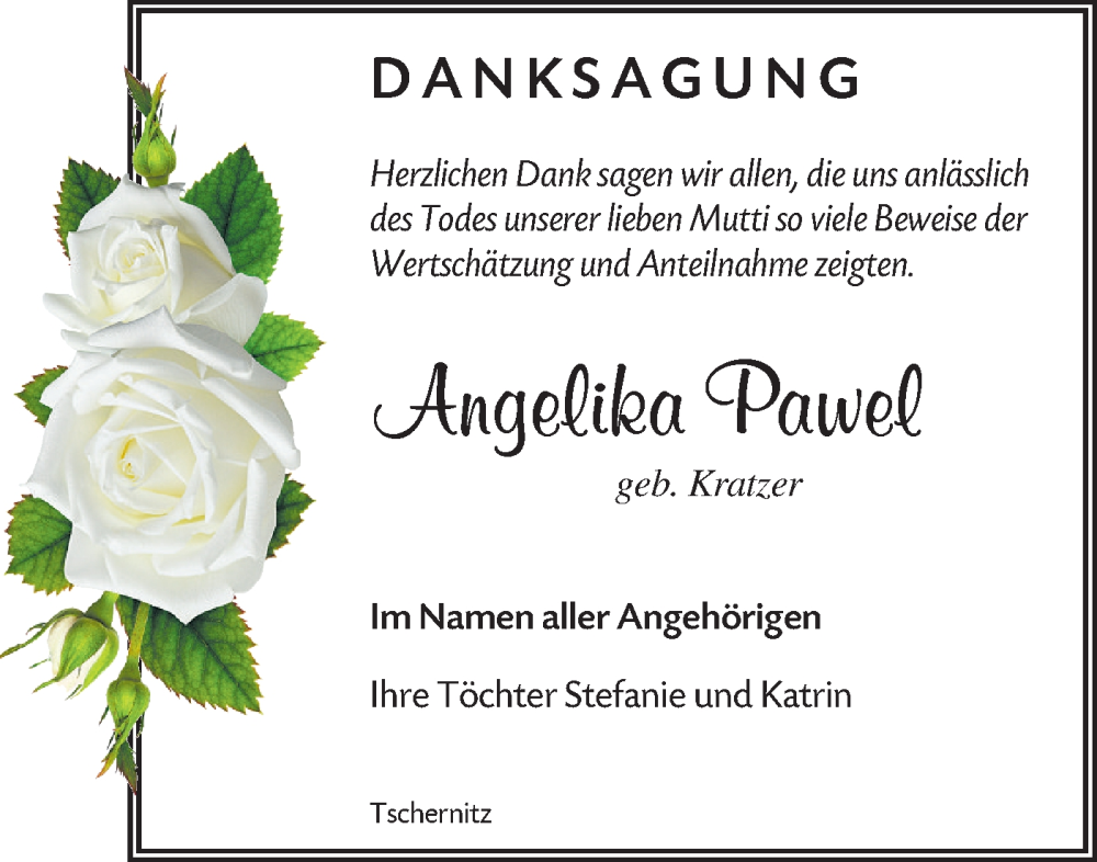  Traueranzeige für Angelika Pawel vom 24.01.2026 aus Lausitzer Rundschau