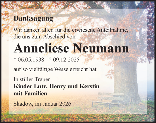 Traueranzeige von Anneliese Neumann von Lausitzer Rundschau