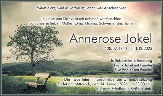 Traueranzeige von Annerose Jokel von Lausitzer Rundschau