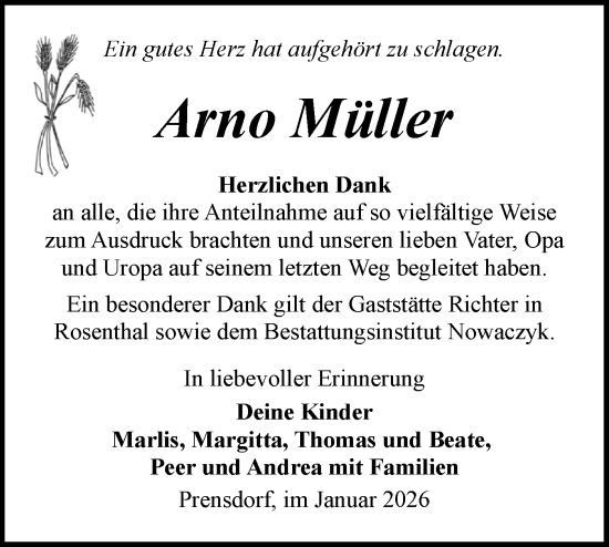 Traueranzeige von Arno Müller von Ausg. LR Spreewald RS