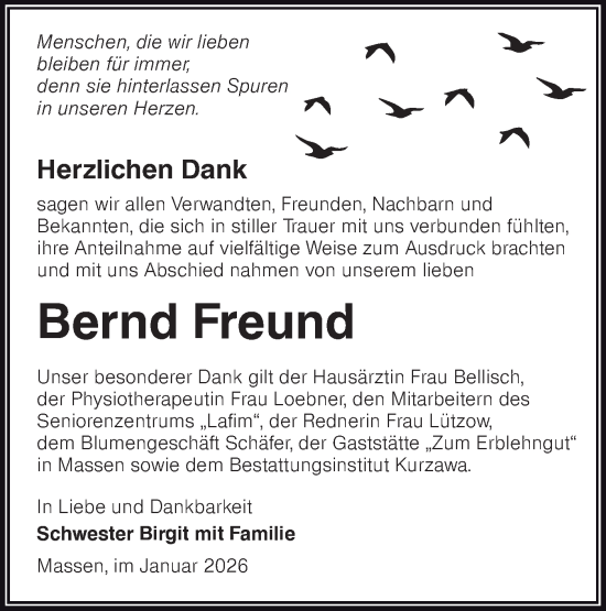 Traueranzeige von Bernd Freund von Lausitzer Rundschau