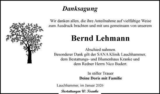 Traueranzeige von Bernd Lehmann von Lausitzer Rundschau