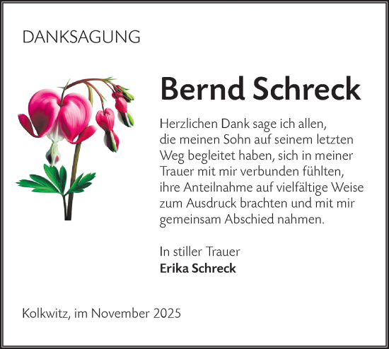 Traueranzeige von Bernd Schreck von Lausitzer Rundschau