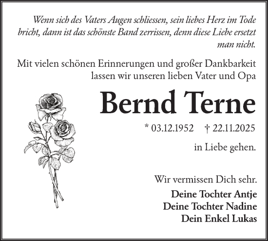 Traueranzeige von Bernd Terne von Lausitzer Rundschau