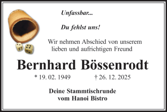 Traueranzeige von Bernhard Bössenrodt von Lausitzer Rundschau