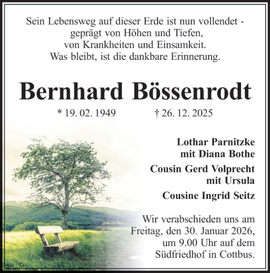 Traueranzeige von Bernhard Bössenrodt von Lausitzer Rundschau