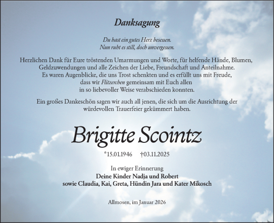 Traueranzeige von Brigitte Scointz von Ausg. LR Spreewald RS