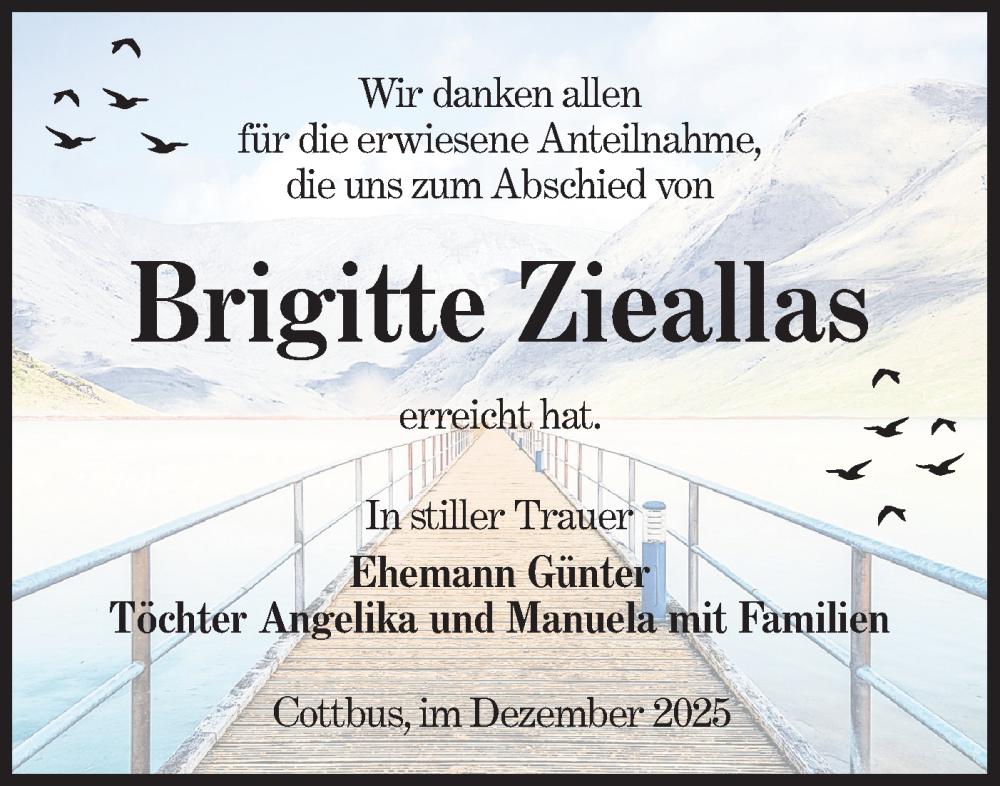  Traueranzeige für Brigitte Zieallas vom 03.01.2026 aus Lausitzer Rundschau