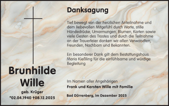 Traueranzeige von Brunhilde Wille von Ausg. LR Spreewald RS