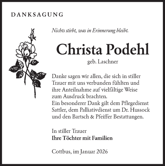 Traueranzeige von Christa Podehl von Lausitzer Rundschau
