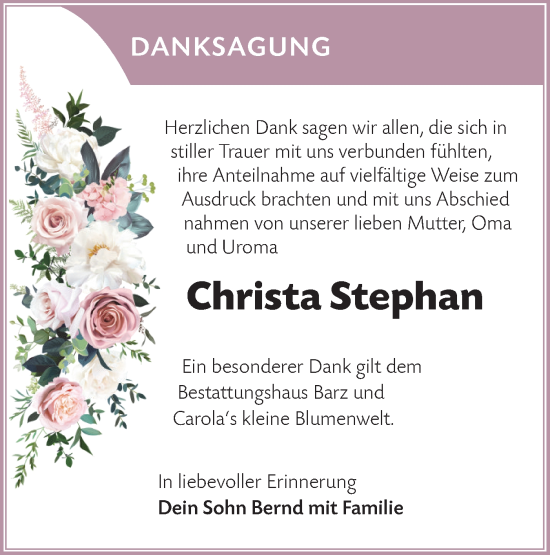 Traueranzeige von Christa Stephan von Lausitzer Rundschau