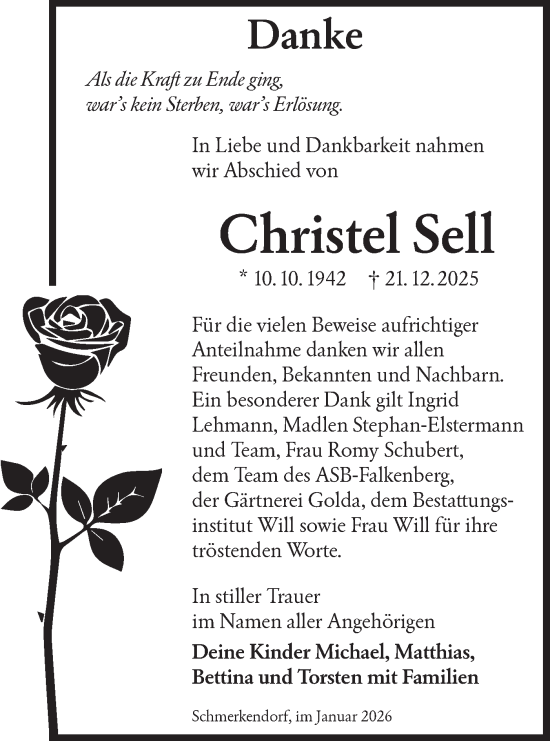 Traueranzeige von Christel Sell von Lausitzer Rundschau