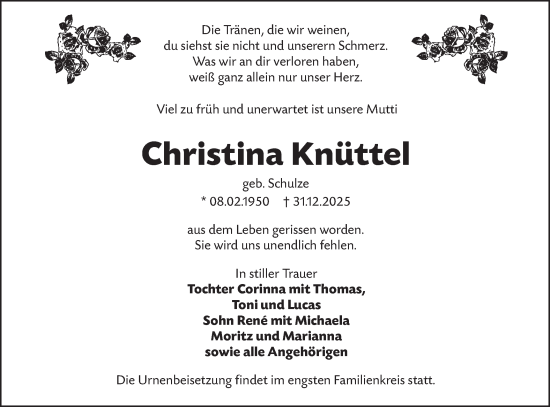 Traueranzeige von Christina Knüttel von Ausg. LR Spreewald RS