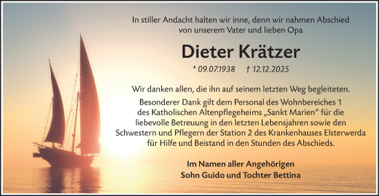 Traueranzeige von Dieter Krätzer von Lausitzer Rundschau