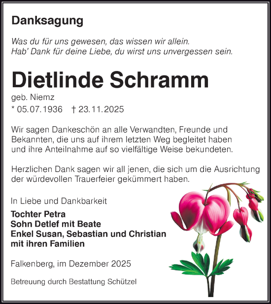 Traueranzeige von Dietlinde Schramm von Lausitzer Rundschau