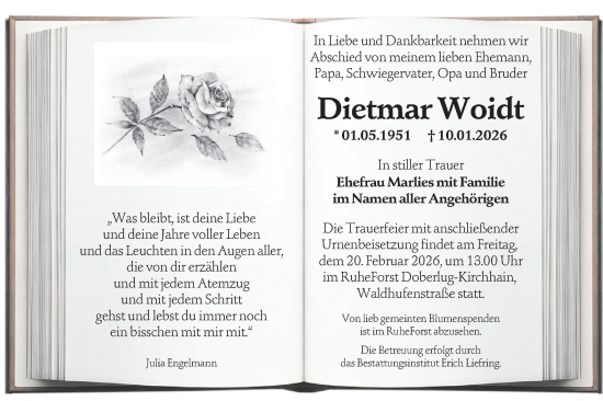 Traueranzeige von Dietmar Woidt von Ausg. LR Spreewald RS