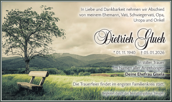 Traueranzeige von Dietrich Gluch von Lausitzer Rundschau
