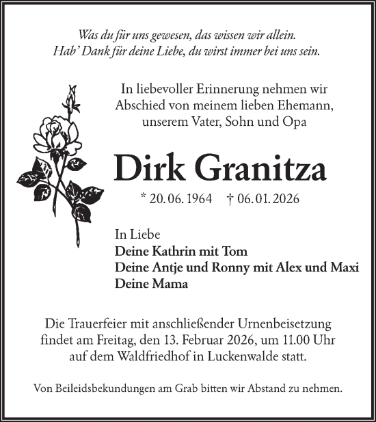 Traueranzeige von Dirk Granitza von Lausitzer Rundschau
