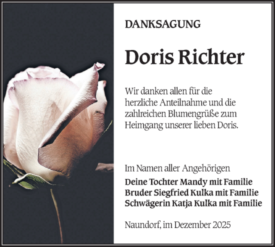 Traueranzeige von Doris Richter von Lausitzer Rundschau