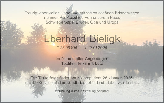 Traueranzeige von Eberhard Bieligk von Lausitzer Rundschau