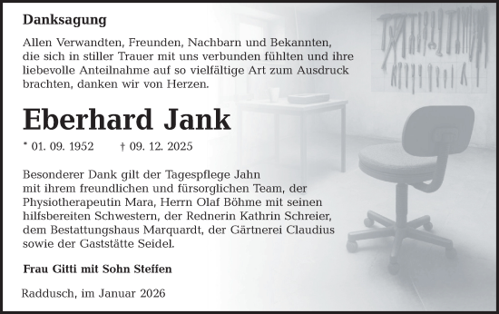 Traueranzeige von Eberhard Jank von Ausg. LR Spreewald RS