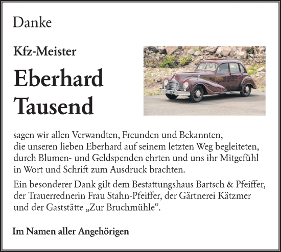 Traueranzeige von Eberhard Tausend von Lausitzer Rundschau